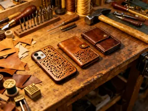 Laser cut and engraved leather goods